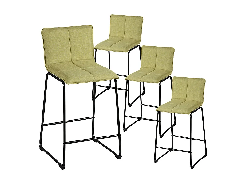 TEODORE - Lot de 4 Tabourets de Bar Tissu Vert