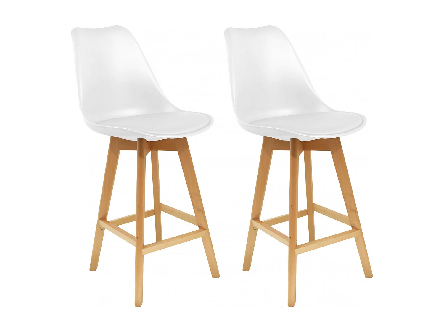 PARSA - Lot de 2 Chaises de Bar Blanches et Pieds Bois