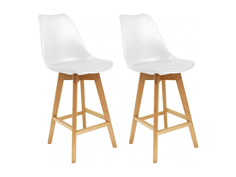PARSA - Lot de 2 Chaises de Bar Blanches et Pieds Bois