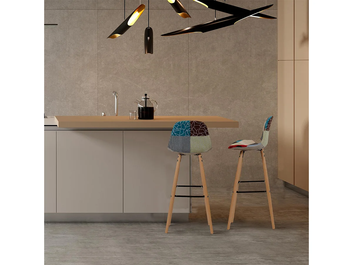 PATCHWORK - Lot de 2 Tabourets de Bar Scandinaves