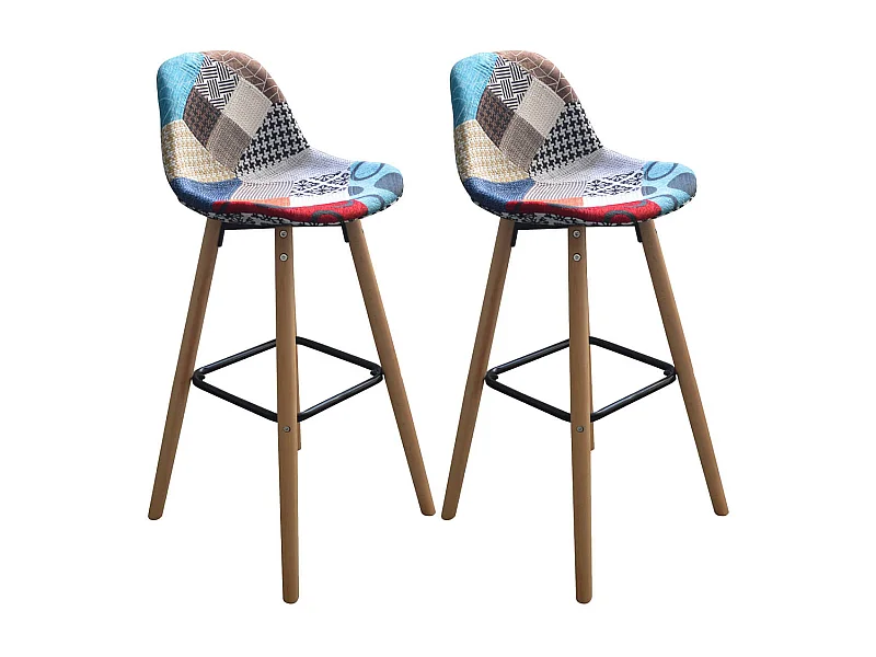 PATCHWORK - Lot de 2 Tabourets de Bar Scandinaves