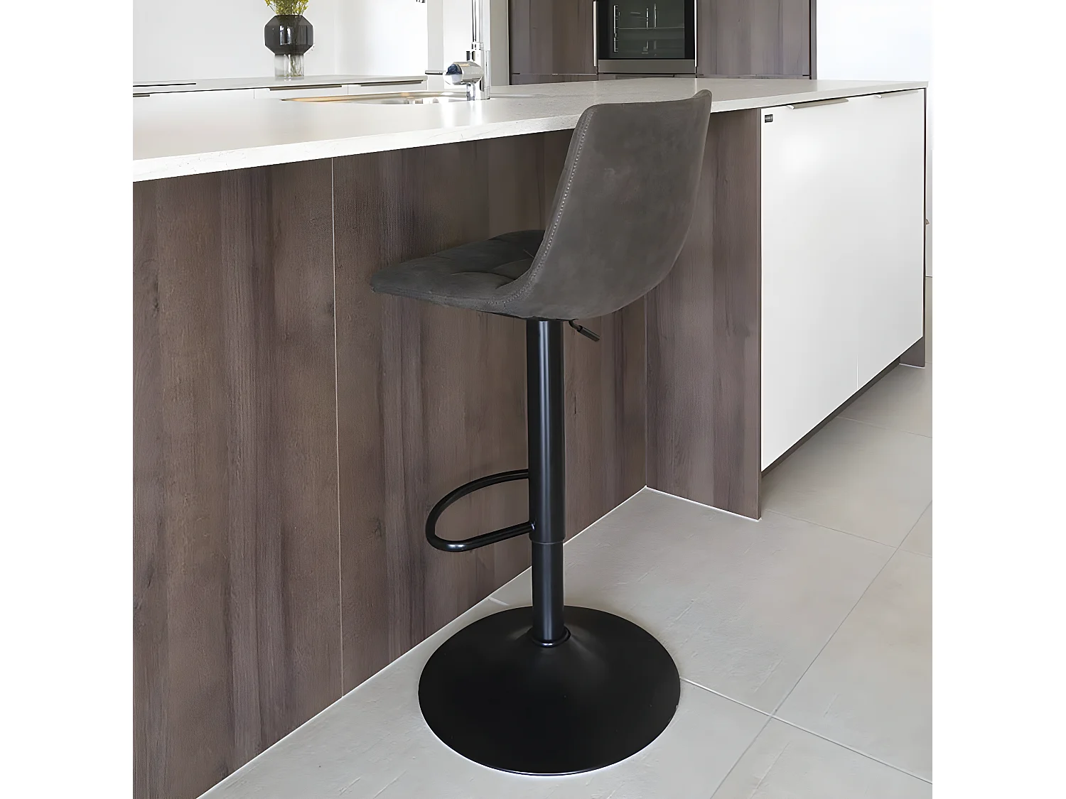 MAGNUS - Lot de 2 Tabourets Acier et Tissu Gris