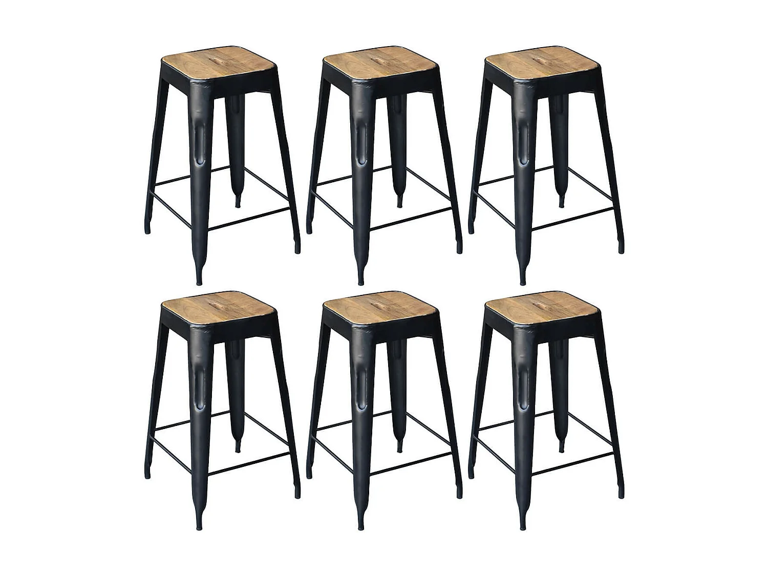 STEVE - Lot de 6 Tabourets Industriels Bois et Acier H64cm