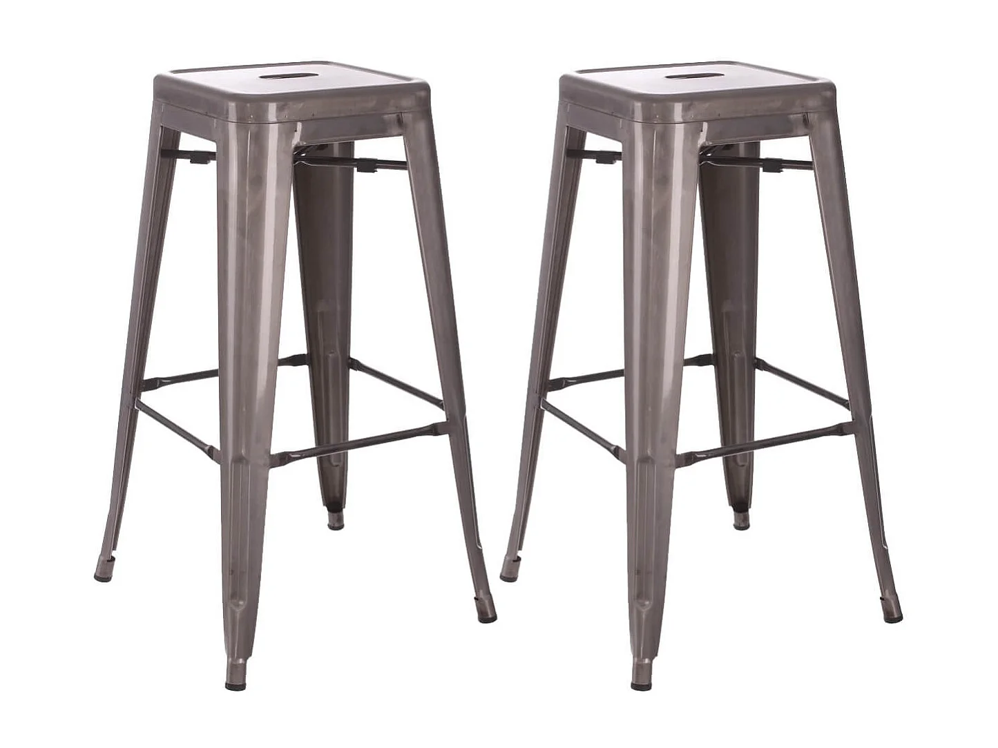 BOBBY - Lot de 2 Tabourets Hauts Métalliques Argent H76.5cm