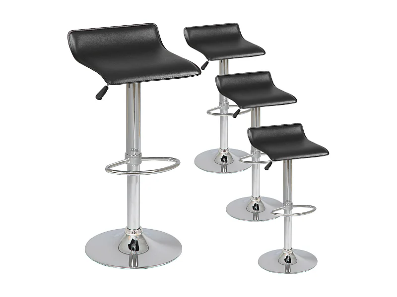 TARAN - Lot de 4 Tabourets de Bar Simili Noir