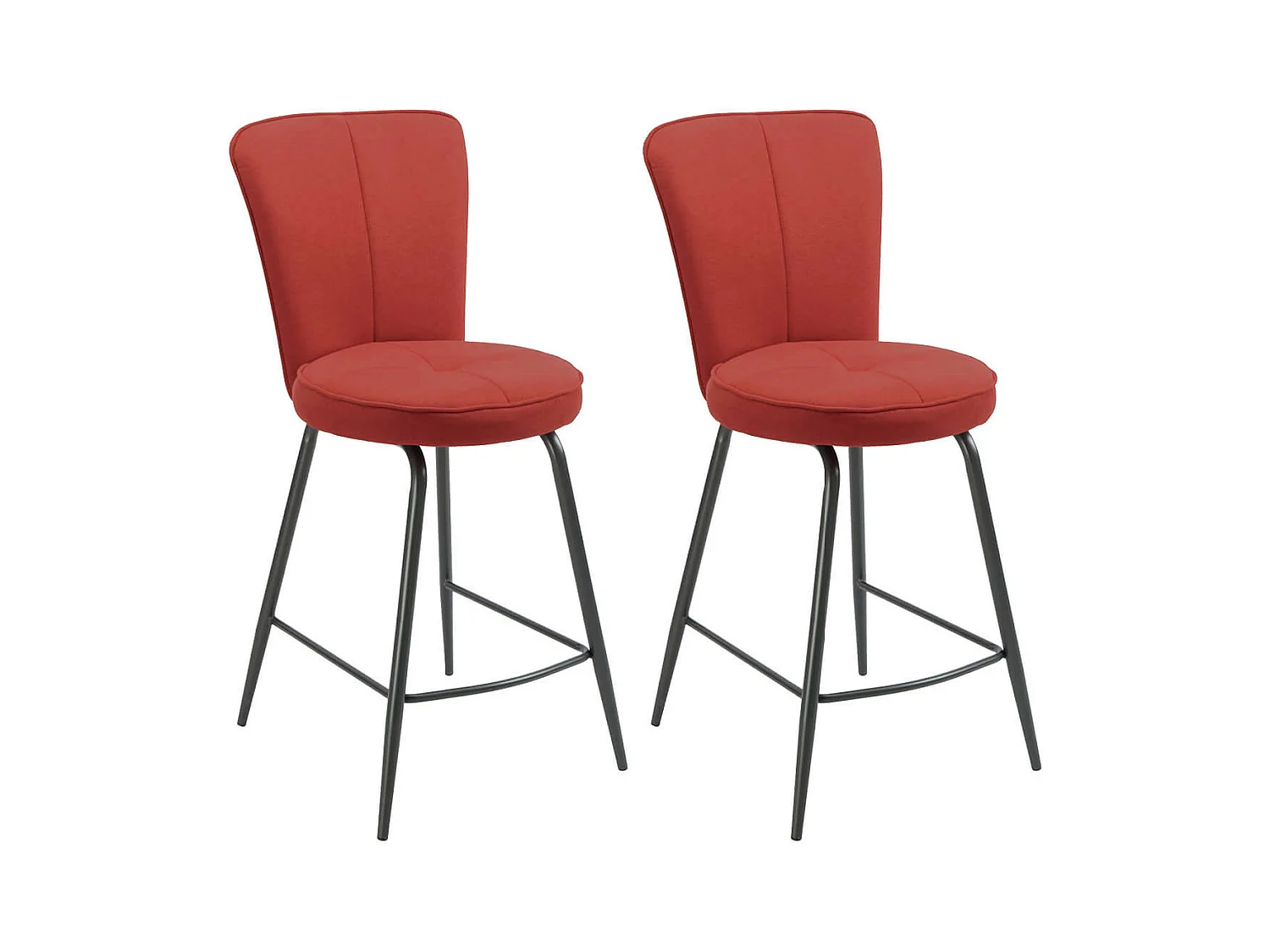 PARIL - Lot de 2 Tabourets de Bar Matelassés Rouges
