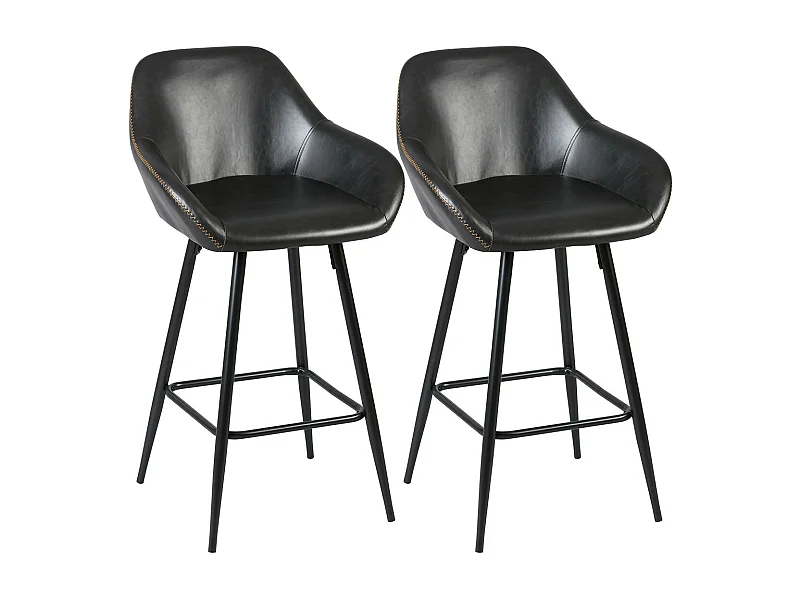 THOME - Lot de 2 Tabourets de Bar Simili Noir