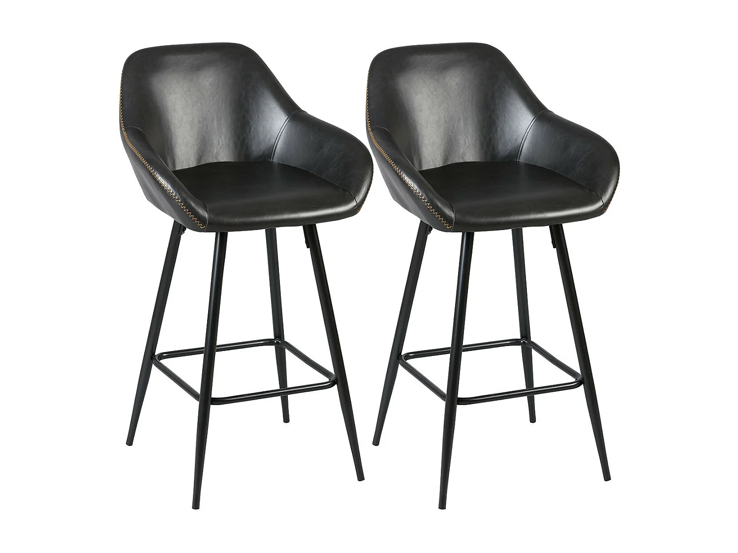 THOME - Lot de 2 Tabourets de Bar Simili Noir