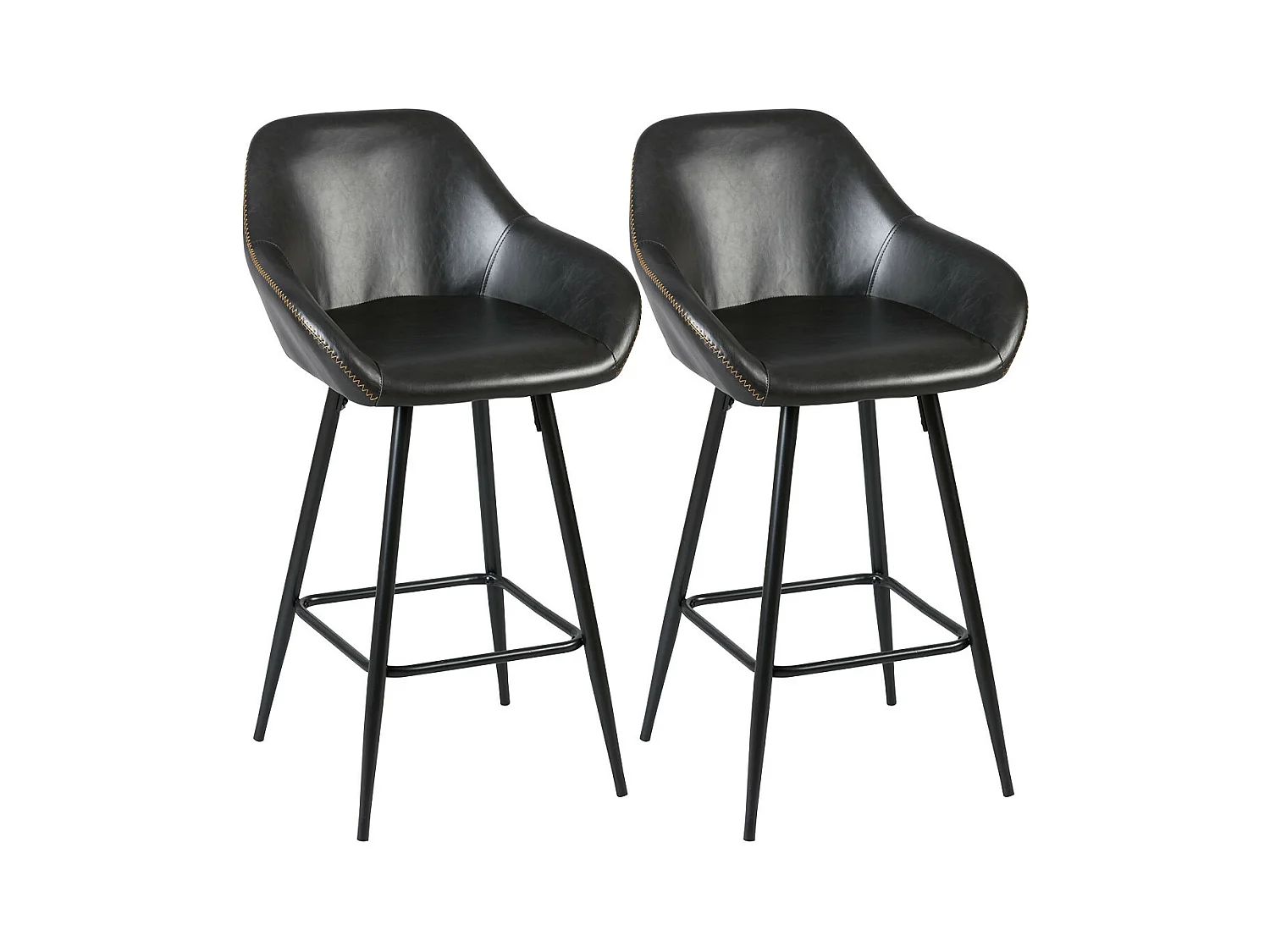 THOME - Lot de 2 Tabourets de Bar Simili Noir