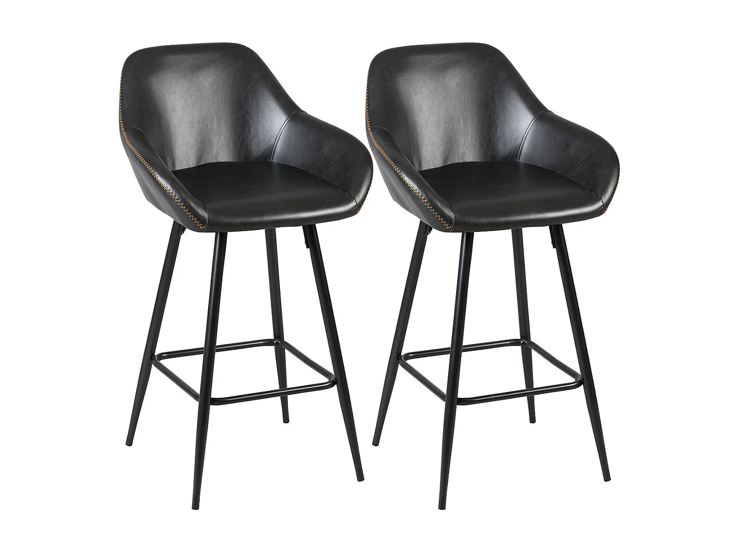 THOME - Lot de 2 Tabourets de Bar Simili Noir