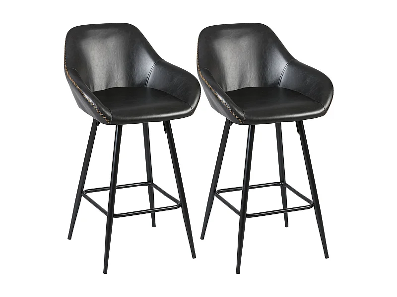 THOME - Lot de 2 Tabourets de Bar Simili Noir