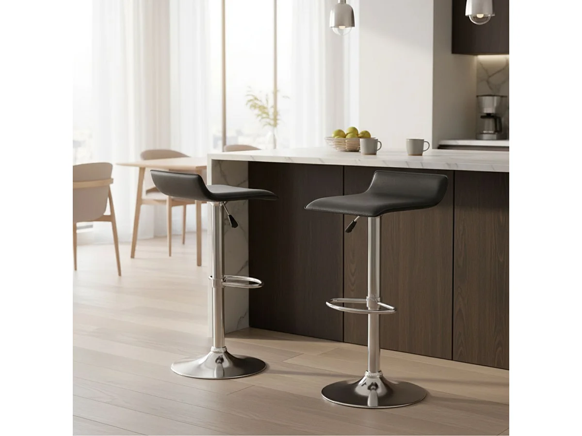 TARAN - Lot de 2 Tabourets de Bar Simili Noir