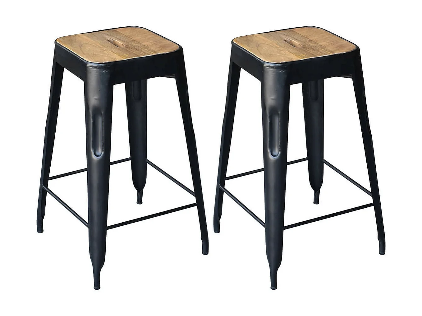 STEVE - Lot de 2 Tabourets Industriels Bois et Acier H64cm