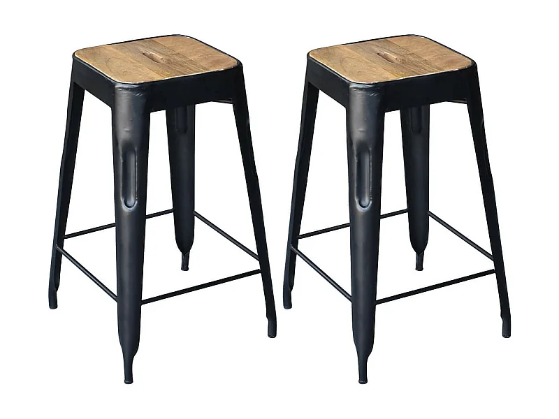 STEVE - Lot de 2 Tabourets Industriels Bois et Acier H64cm