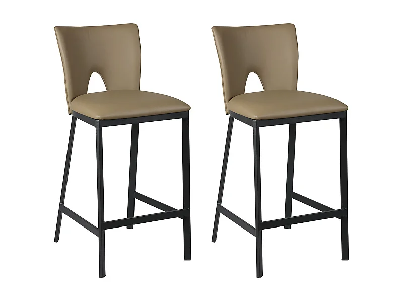 CATALIA - Lot de 2 Tabourets Métal Noir et Simili Taupe