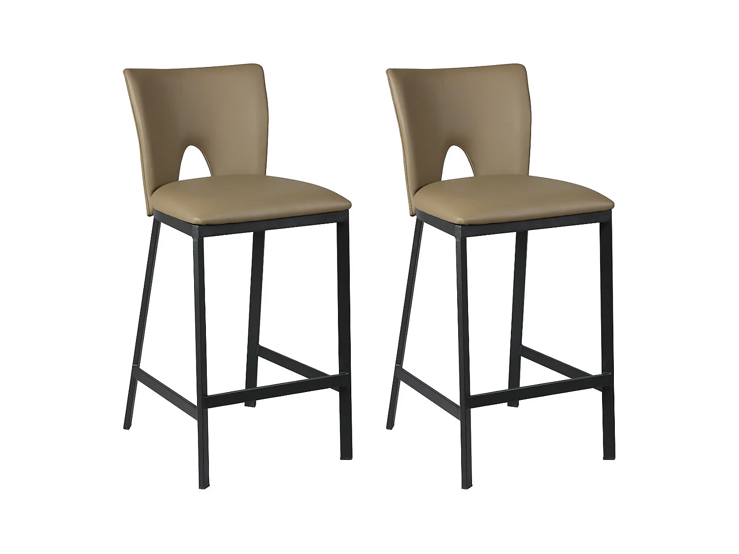 CATALIA - Lot de 2 Tabourets Métal Noir et Simili Taupe