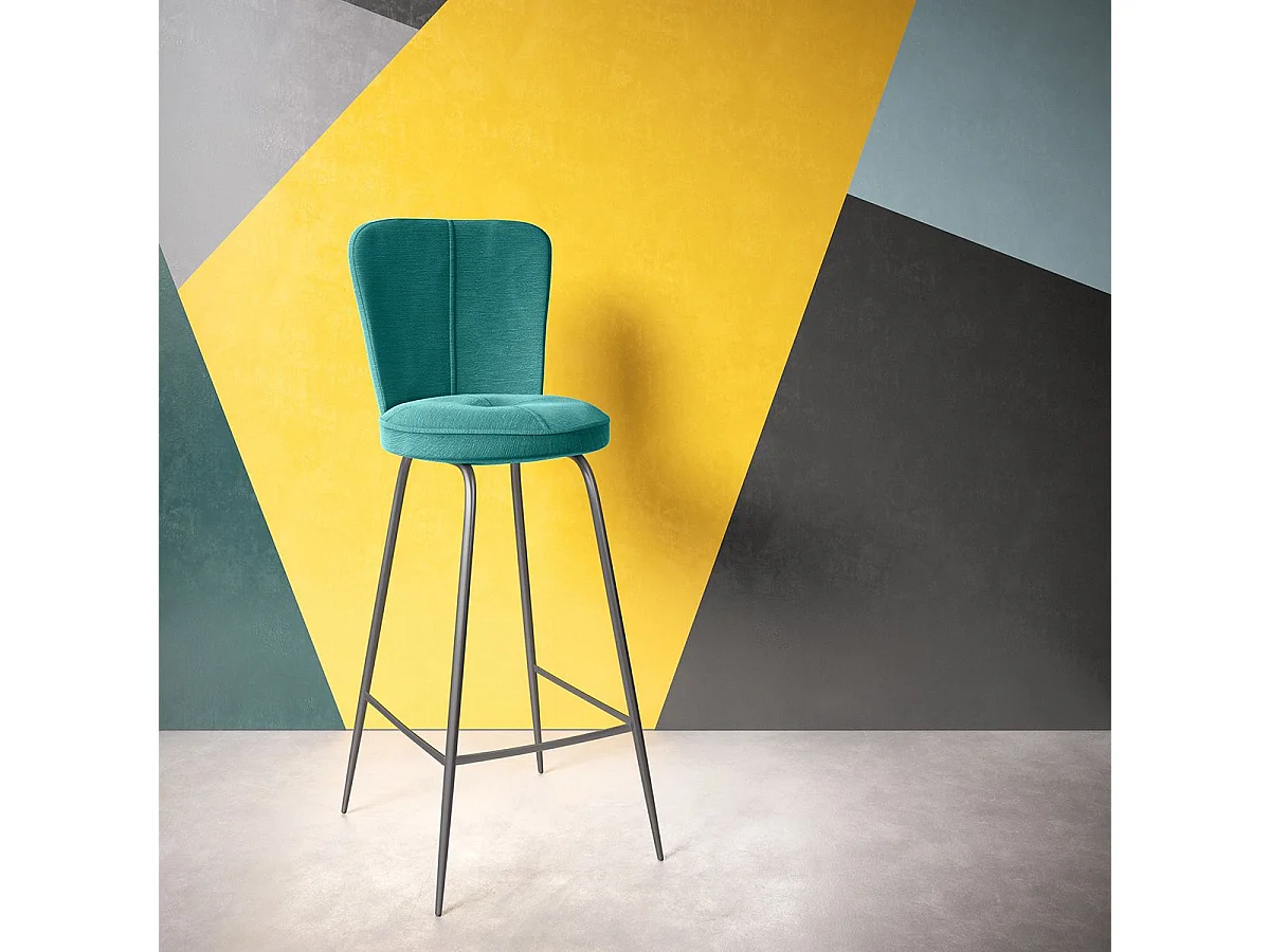 PARIL - Lot de 4 Tabourets de Bar Matelassés Bleus