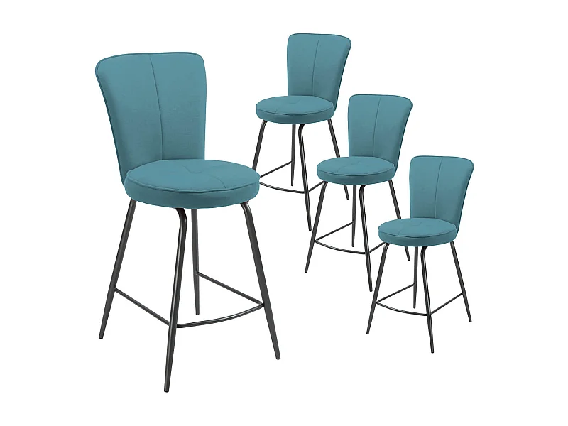 PARIL - Lot de 4 Tabourets de Bar Matelassés Bleus