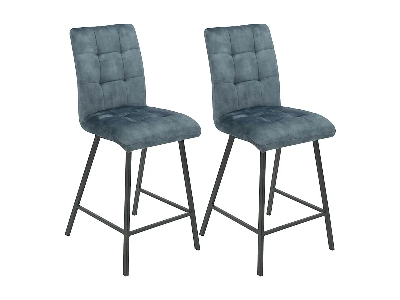 JOHN - Lot de 2 Tabourets de Bar Capitonnés Bleu Gris