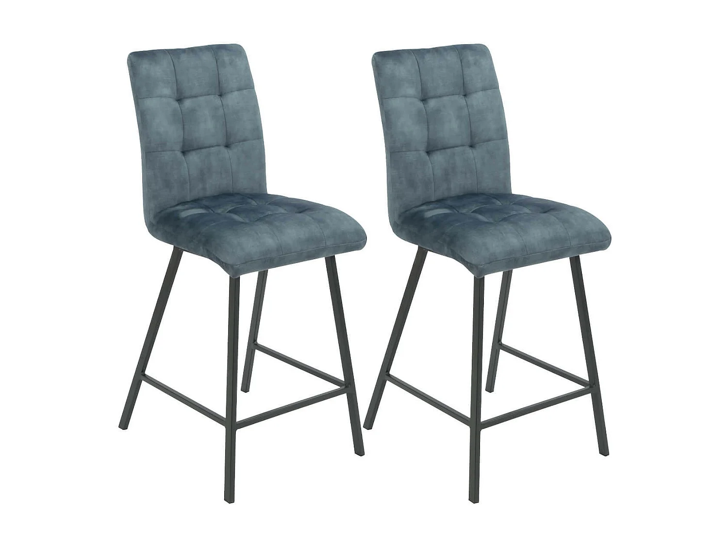 JOHN - Lot de 2 Tabourets de Bar Capitonnés Bleu Gris