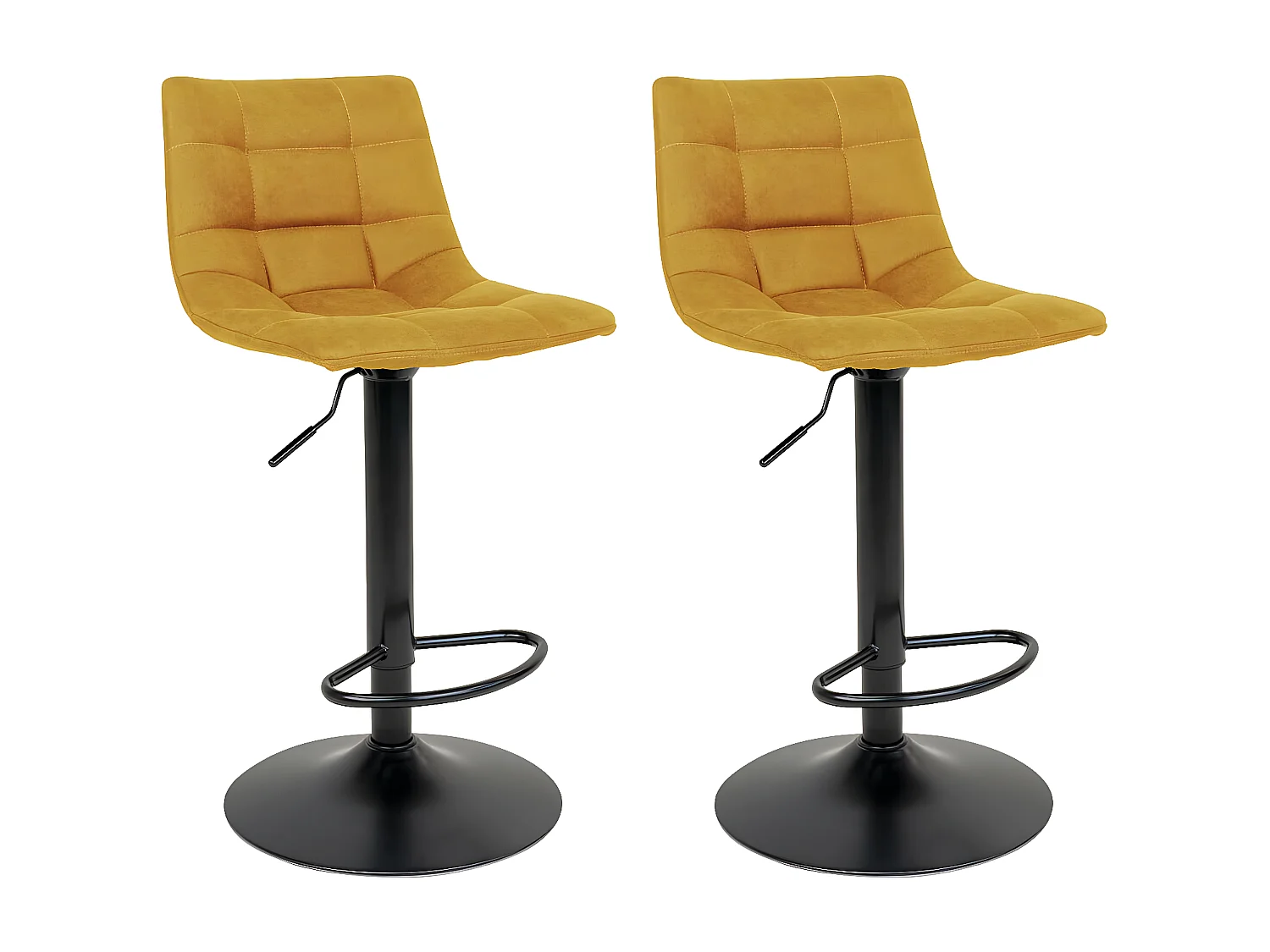MAGNUS - Lot de 2 Tabourets Acier et Tissu Jaune Moutarde