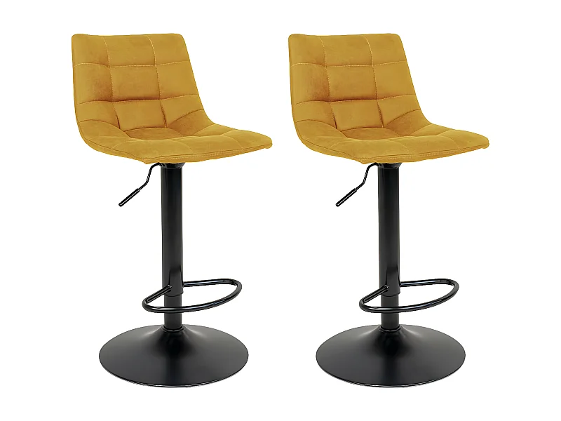 MAGNUS - Lot de 2 Tabourets Acier et Tissu Jaune Moutarde