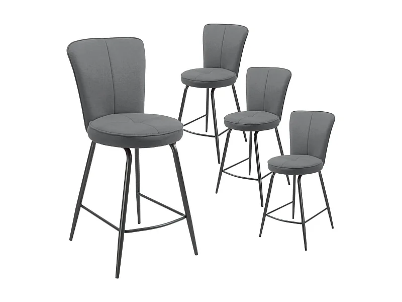 PARIL - Lot de 4 Tabourets de Bar Matelassés Gris