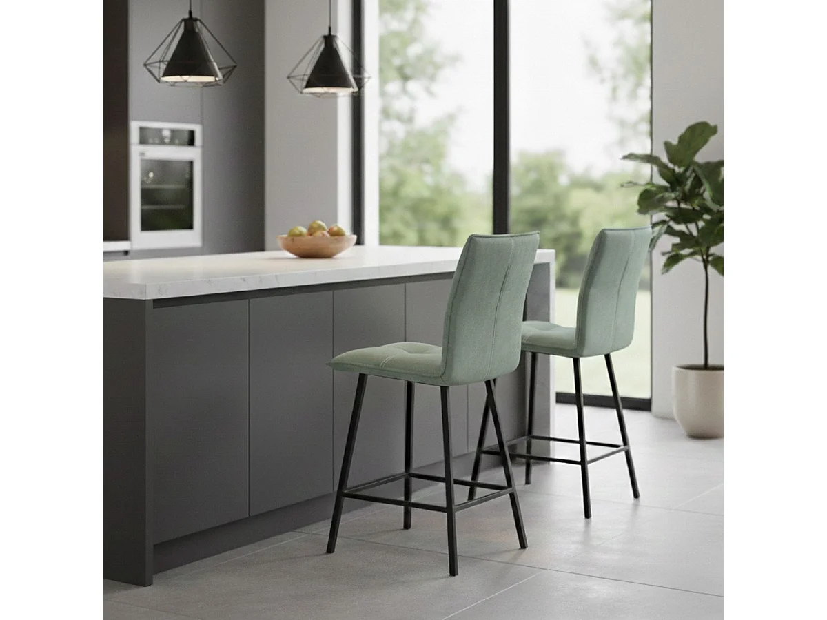 LAGOS - Lot de 2 Tabourets Vert d'Eau Assise H65cm