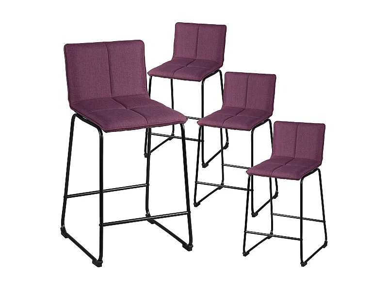 TEODORE - Lot de 4 Tabourets de Bar Tissu Violet