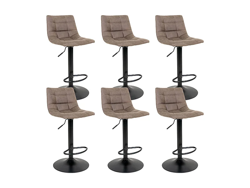 MAGNUS - Lot de 6 Tabourets Acier et Tissu Marron Clair