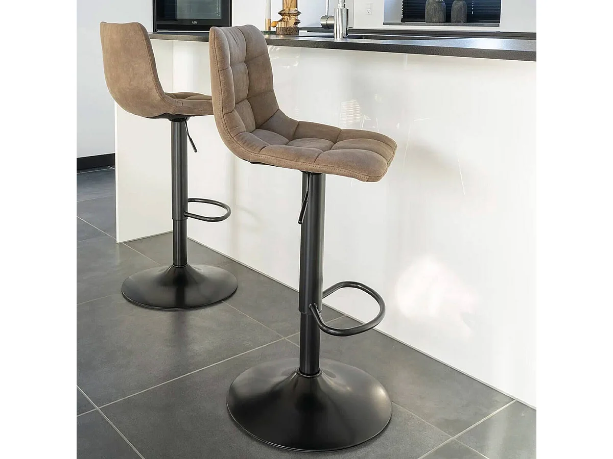 MAGNUS - Lot de 6 Tabourets Acier et Tissu Marron Clair