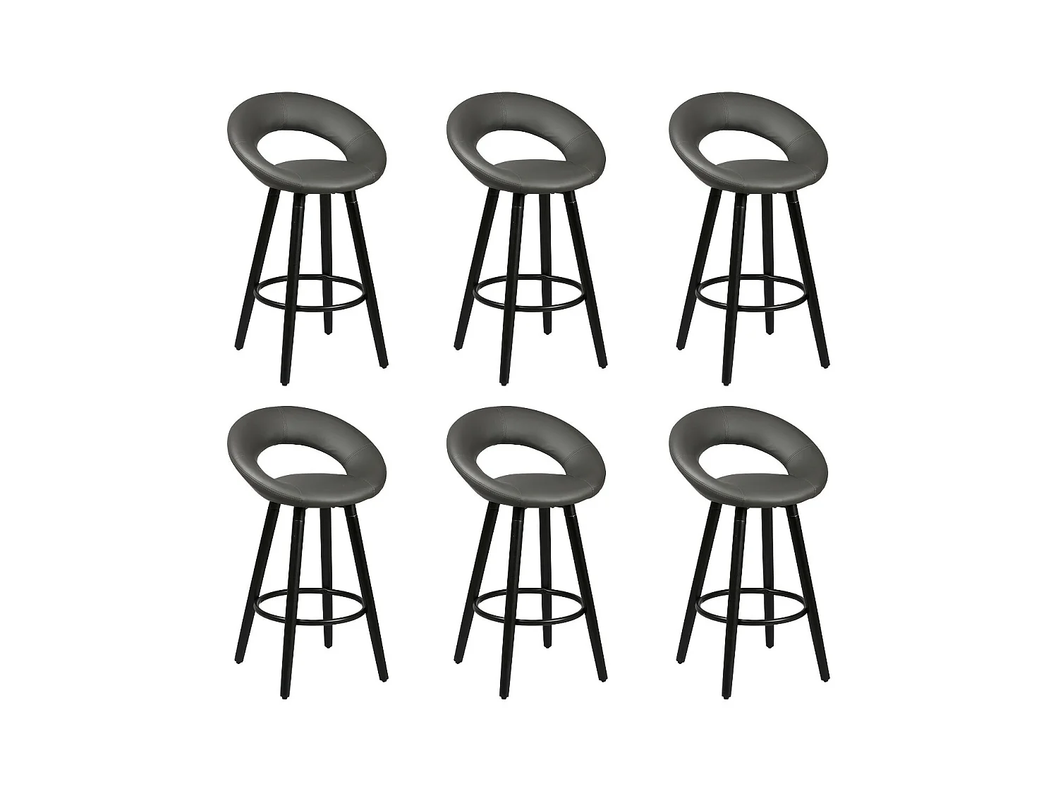 LOTHAR - Lot de 6 Tabourets Gris et Noirs