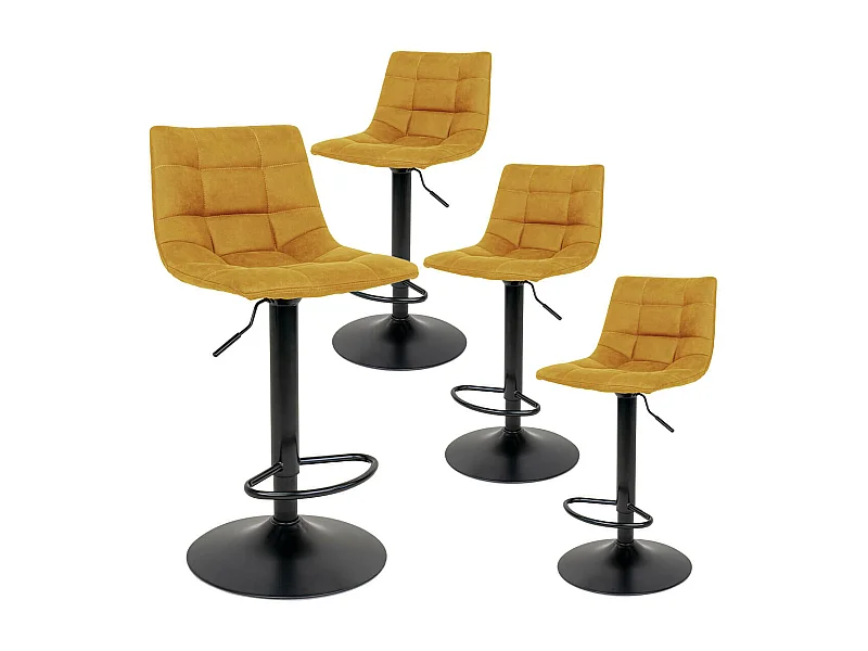 MAGNUS - Lot de 4 Tabourets Acier et Tissu Jaune Moutarde
