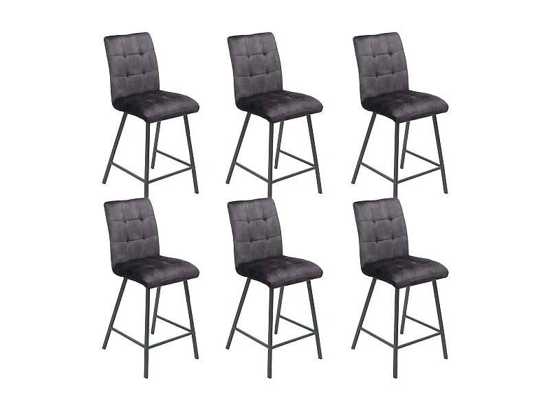 JOHN - Lot de 6 Tabourets de Bar Capitonnés Gris