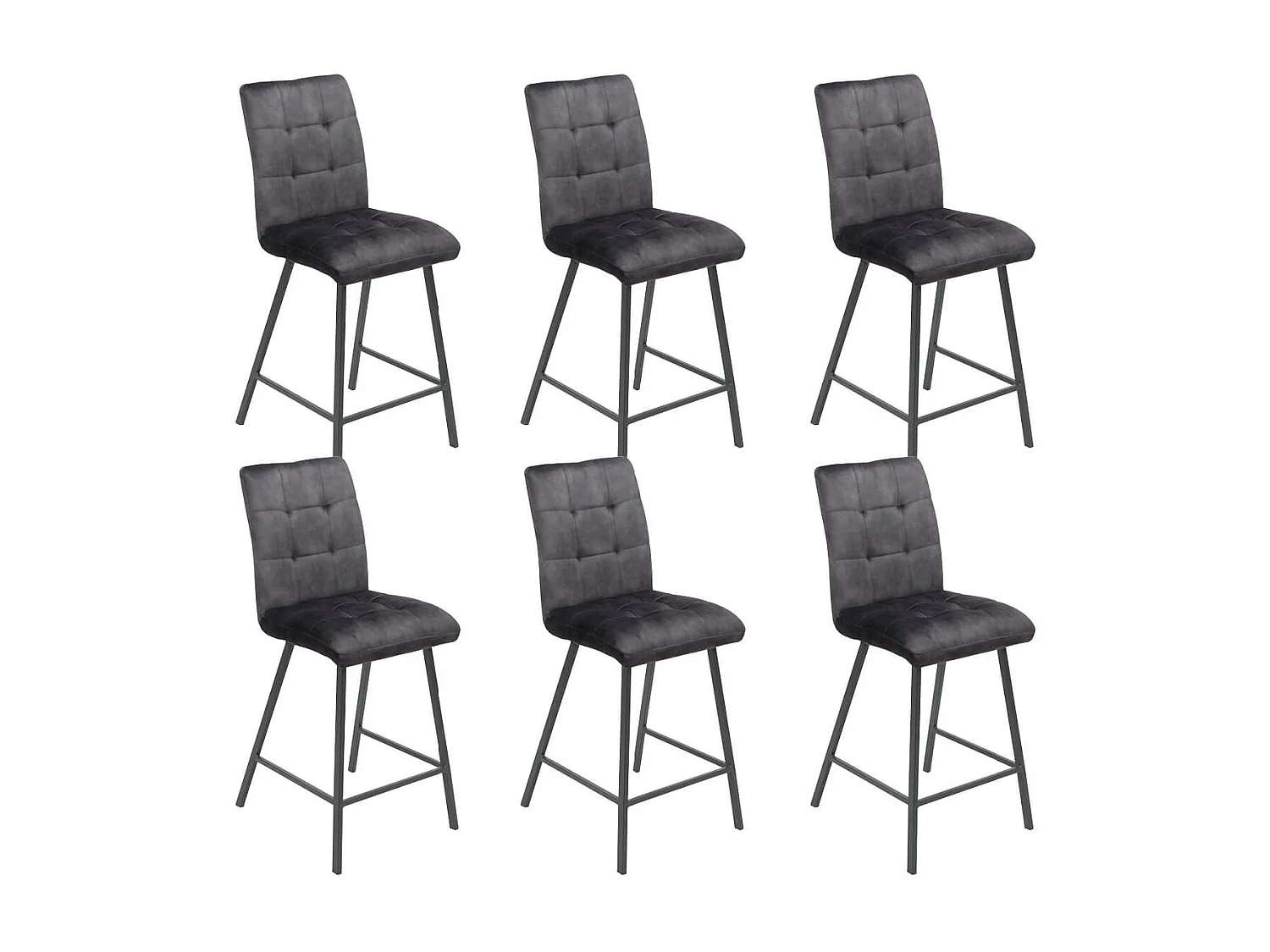 JOHN - Lot de 6 Tabourets de Bar Capitonnés Gris