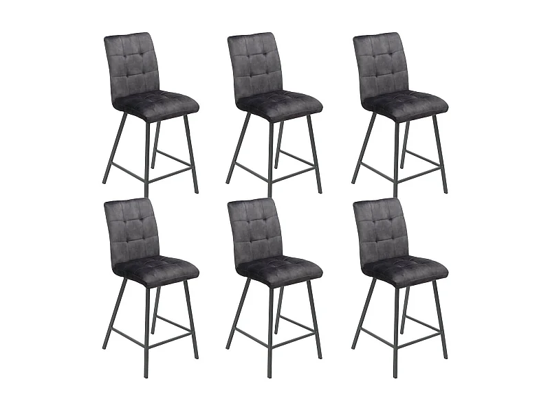 JOHN - Lot de 6 Tabourets de Bar Capitonnés Gris