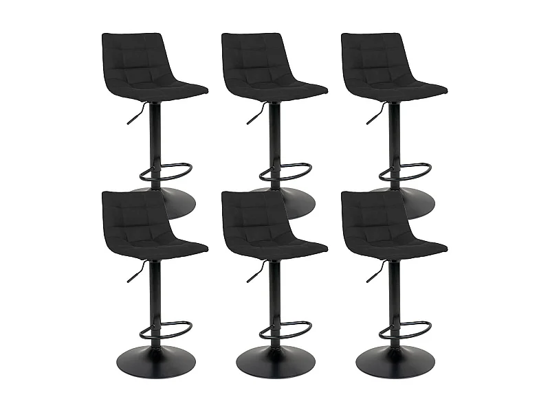 MAGNUS - Lot de 6 Tabourets Acier et Tissu Noir
