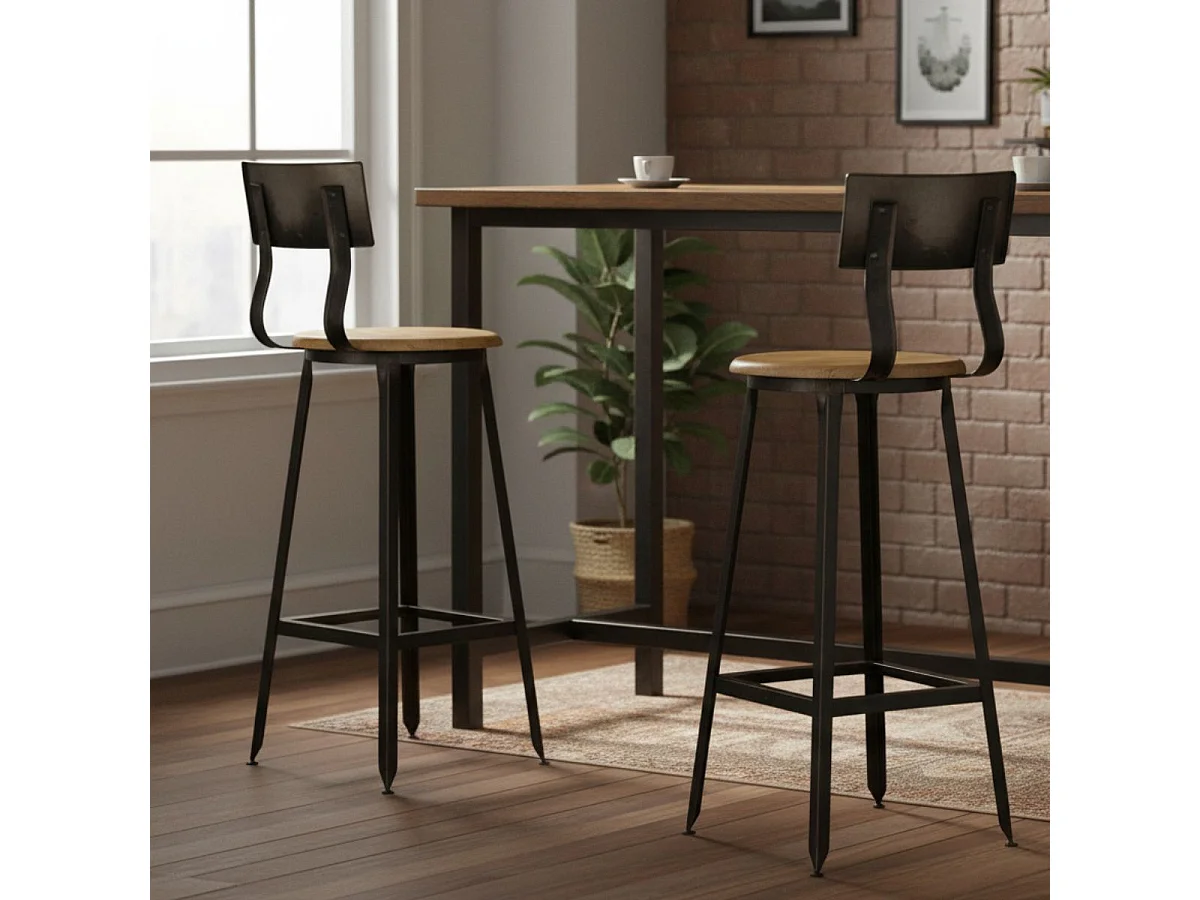 INDUS - Lot de 4 Tabourets de Bar Industriel H75