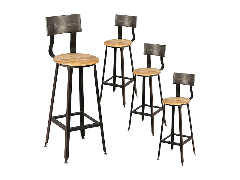 INDUS - Lot de 4 Tabourets de Bar Industriel H75
