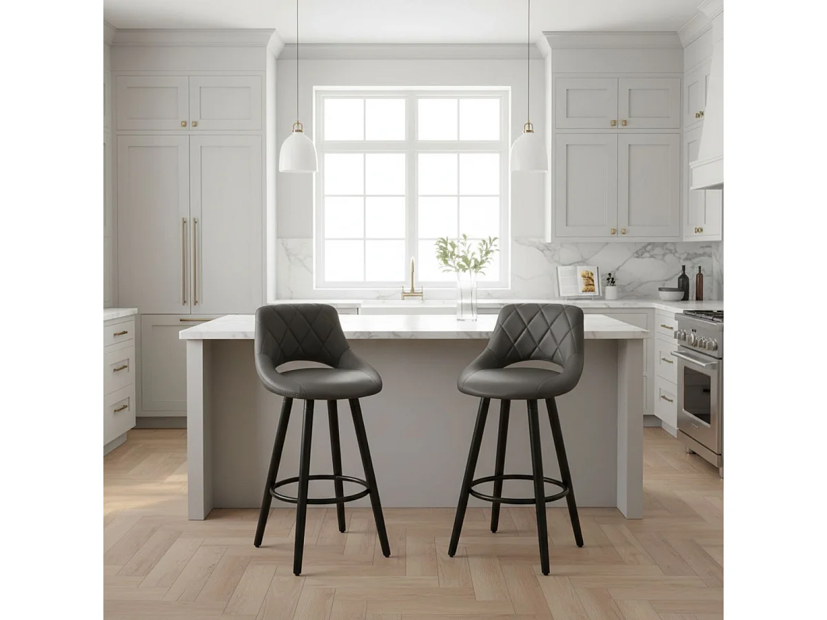 NIELS - Lot de 2 Tabourets Gris