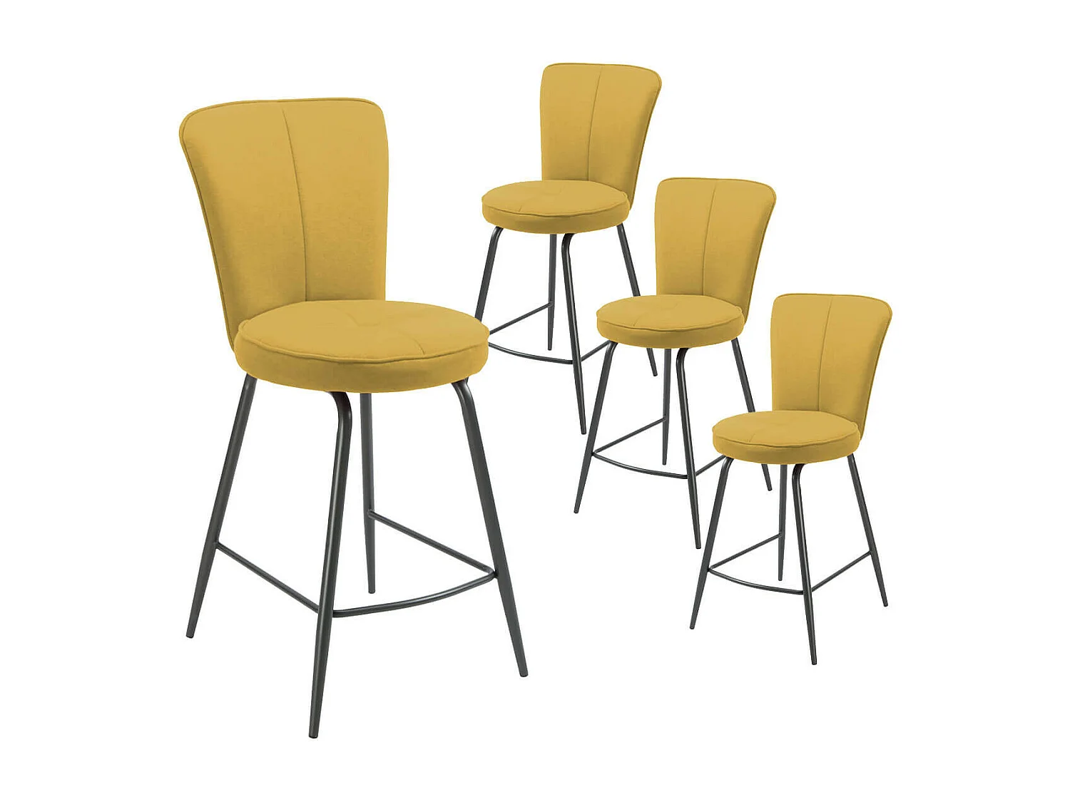 PARIL - Lot de 4 Tabourets de Bar Matelassés Jaunes