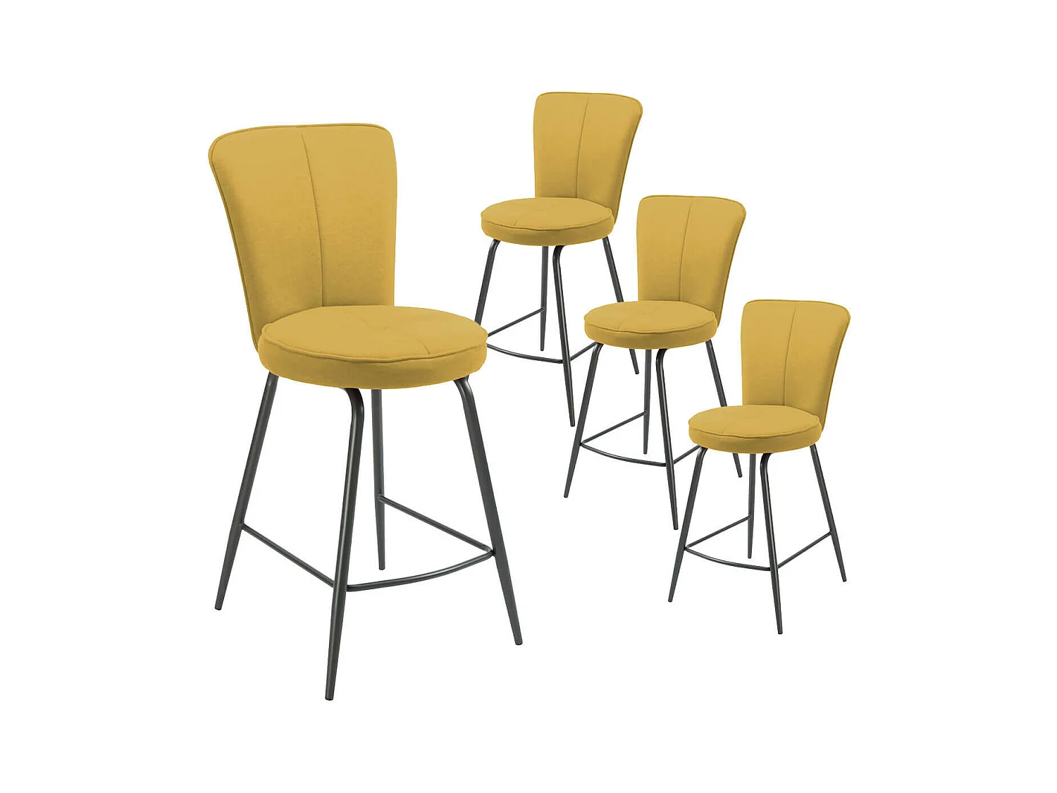 PARIL - Lot de 4 Tabourets de Bar Matelassés Jaunes