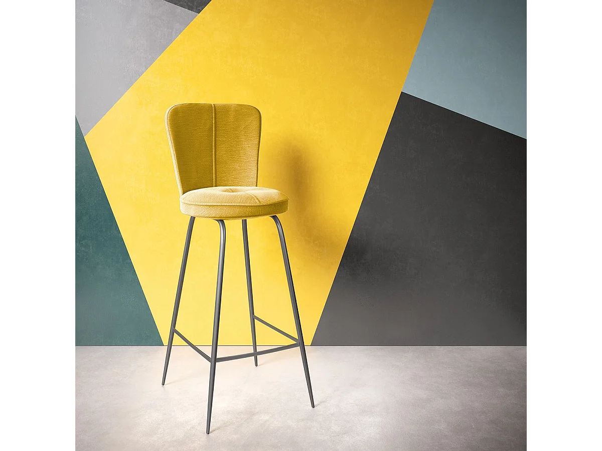 PARIL - Lot de 4 Tabourets de Bar Matelassés Jaunes