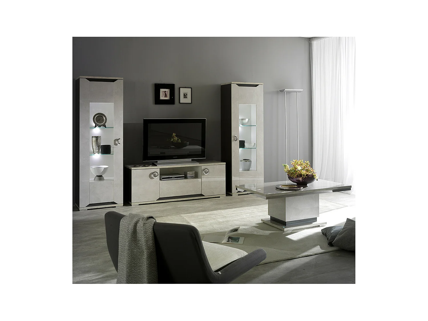 BRISE - Ensemble Salon Moderne effet Béton Laqué Gris