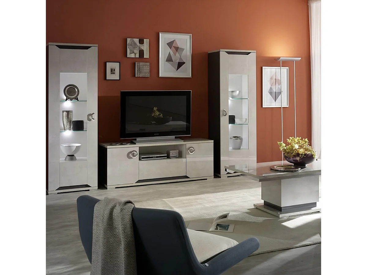 BRISE - Ensemble Salon Moderne effet Béton Laqué Gris