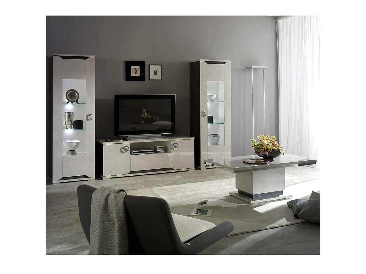 BRISE - Ensemble Salon Moderne effet Béton Laqué Gris