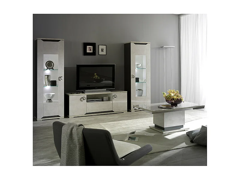 BRISE - Ensemble Salon Moderne effet Béton Laqué Gris