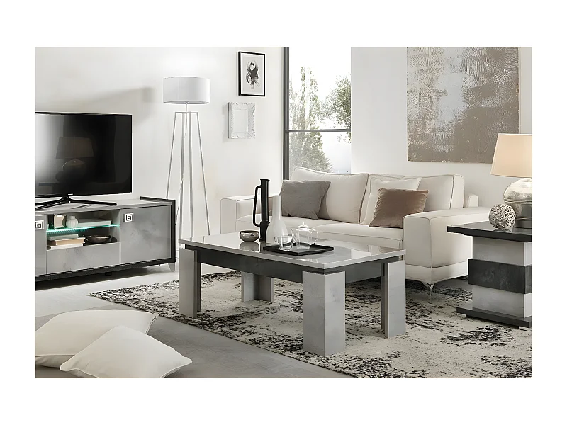 HOFFMAN - Ensemble Meuble TV + Table d'Appoint + Table Basse à 4 Pieds