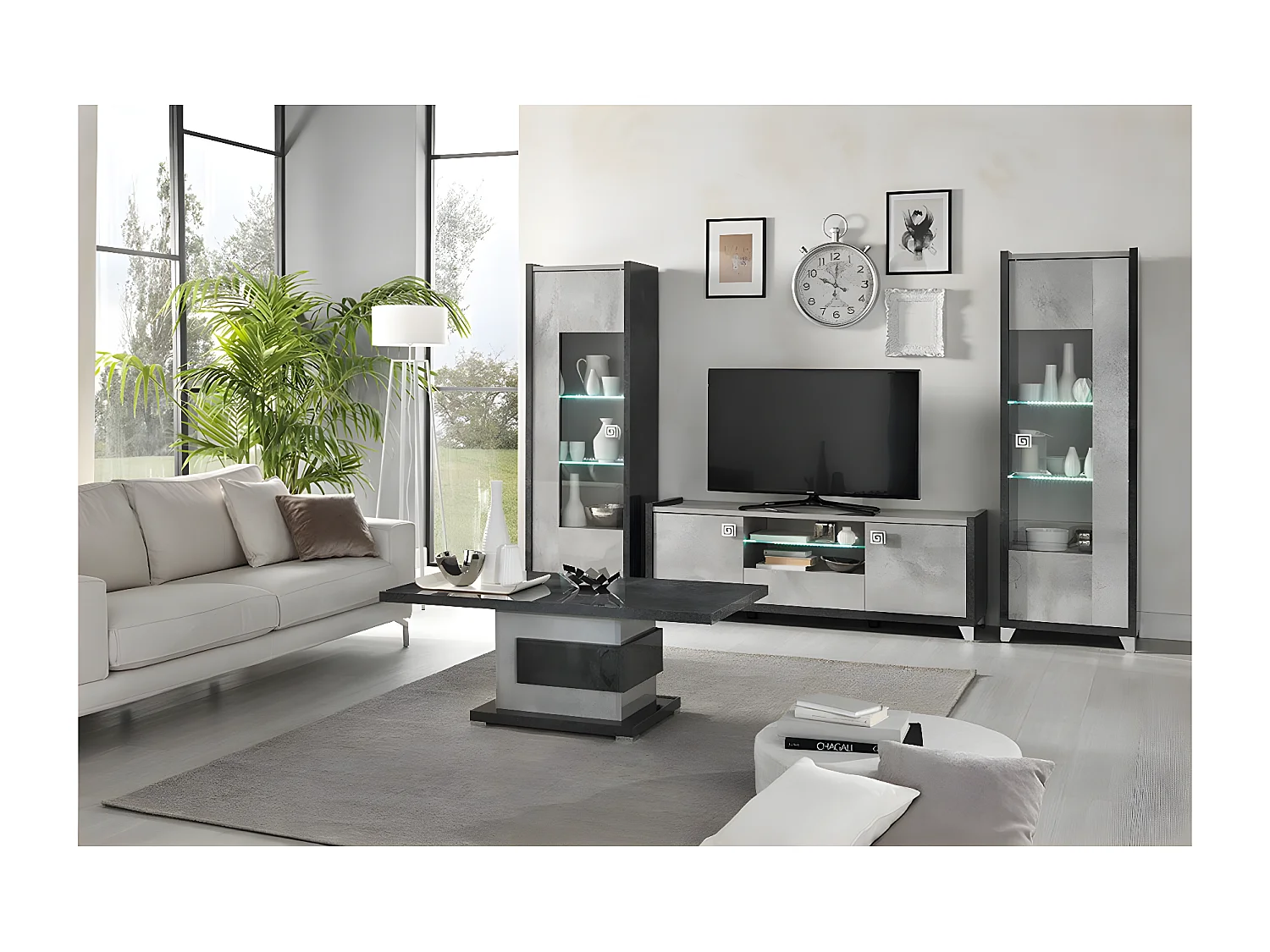 HOFFMAN - Ensemble Salon Complet Gris Aspect Béton