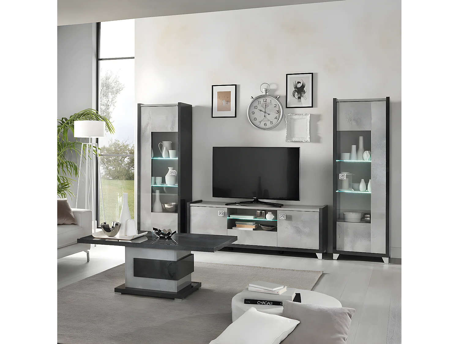 HOFFMAN - Ensemble Salon Complet Gris Aspect Béton